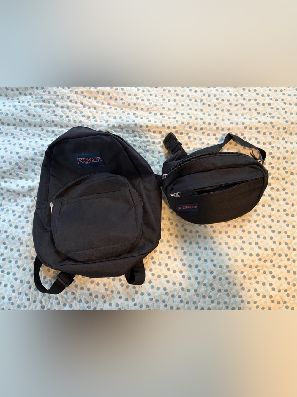 Jansport Black Backpack and Black Waist Pack Set